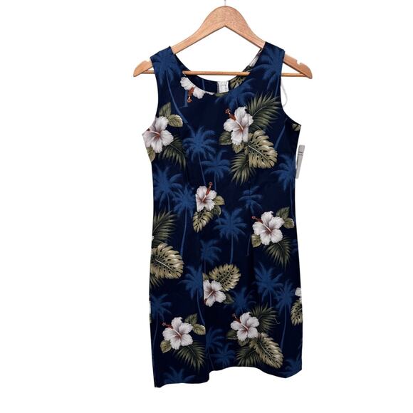 Vintage Pacific Legend Hawaiian Dress Womens Small Blue Cotton Hibiscus NEW - Picture 1 of 8